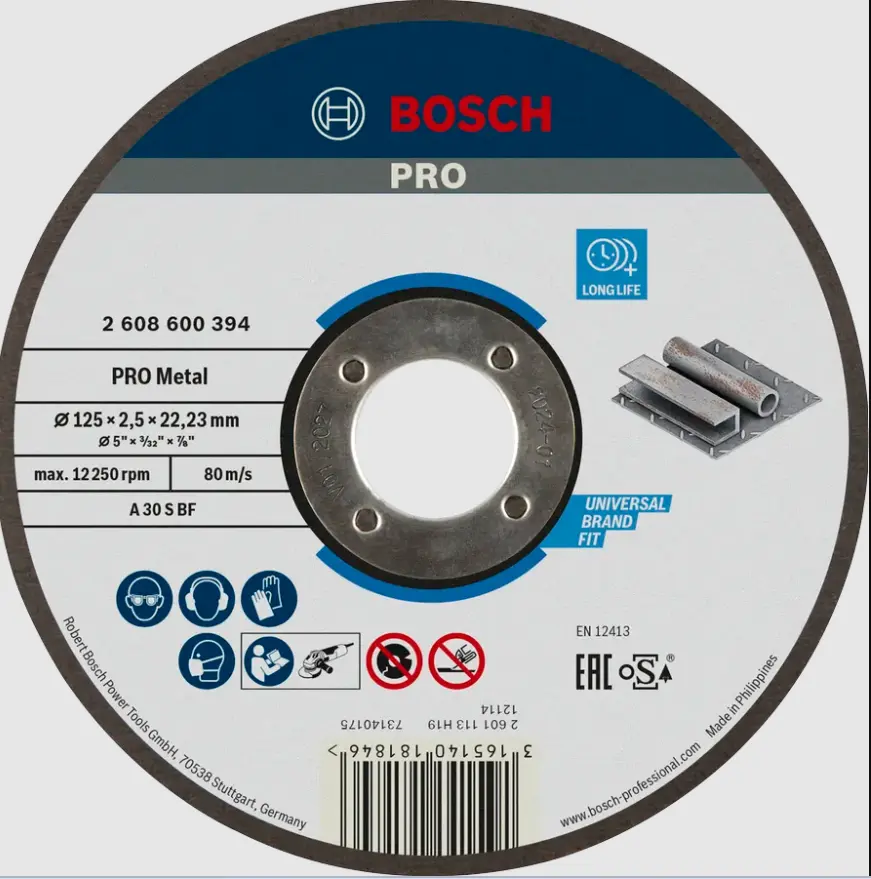 BOSCH STANDARD FOR CUTTING DISC WITH DEPRESSED CENTER, 115mm, 22,23mm, 30mm
