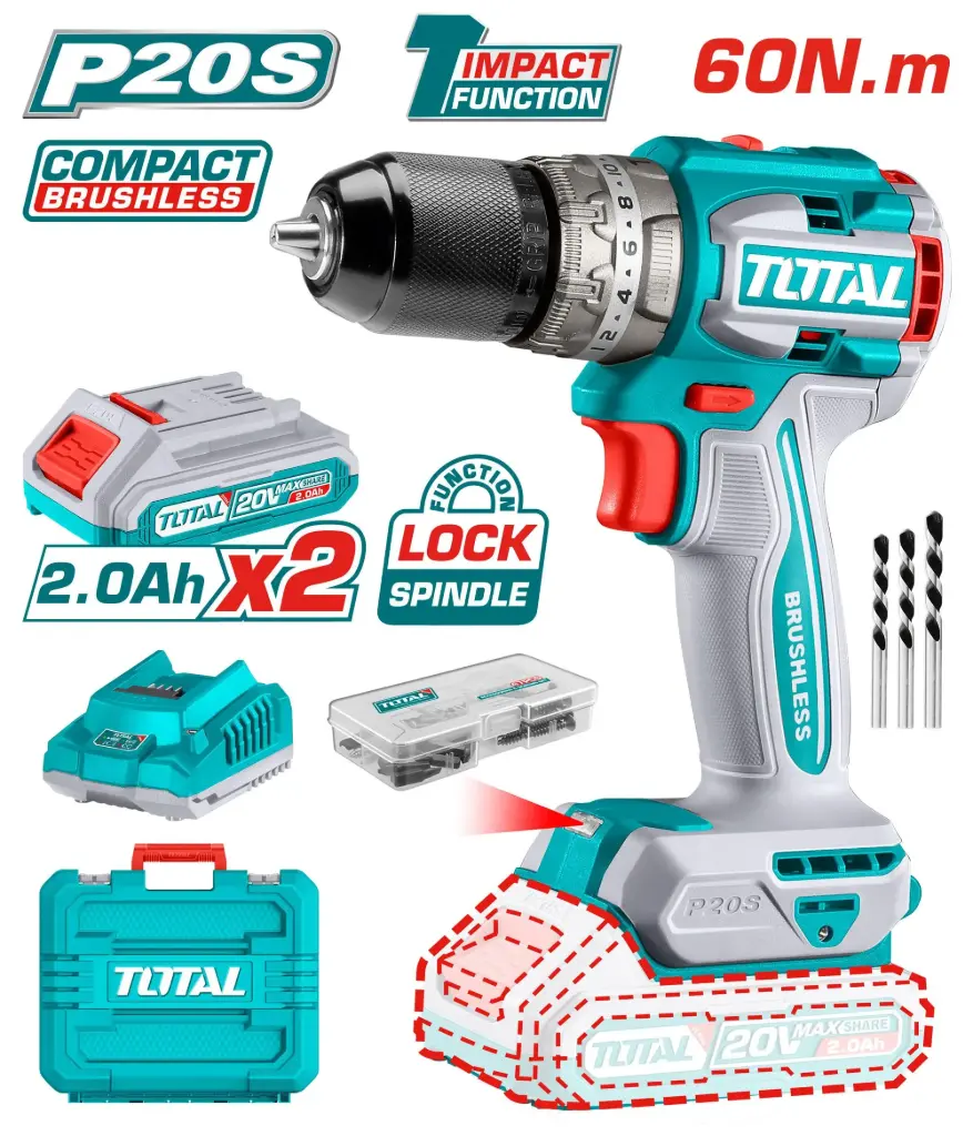 CORDLESS BRUSHLESS IMPACT DRILL 20V TOTAL - TIDLI20602
