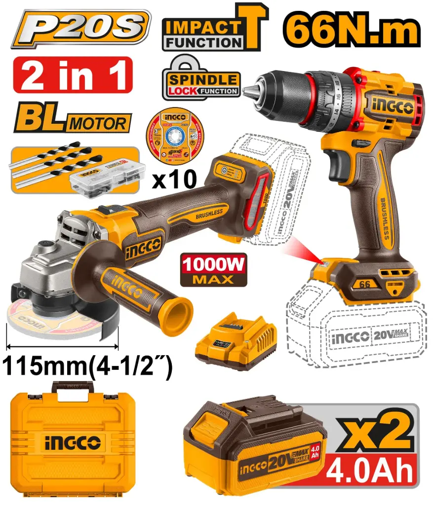 LI-ION CORDLESS 2PC COMBO ANGLE GRINDER + IMPACT DRILL - CKLI20273