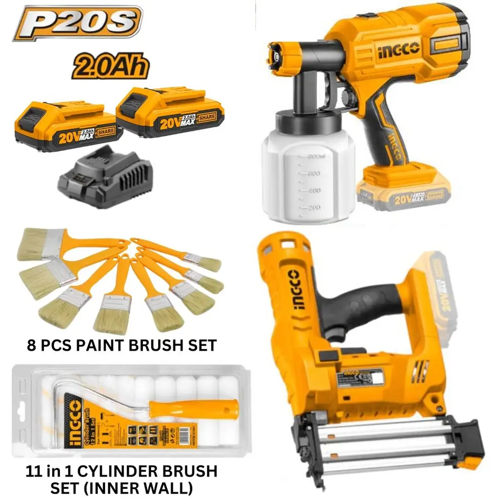 LI-ION CORDLESS 2PC COMBOKIT  - SPRAYGUN + BRAD NAILER + BRUSHES - COSLI23016