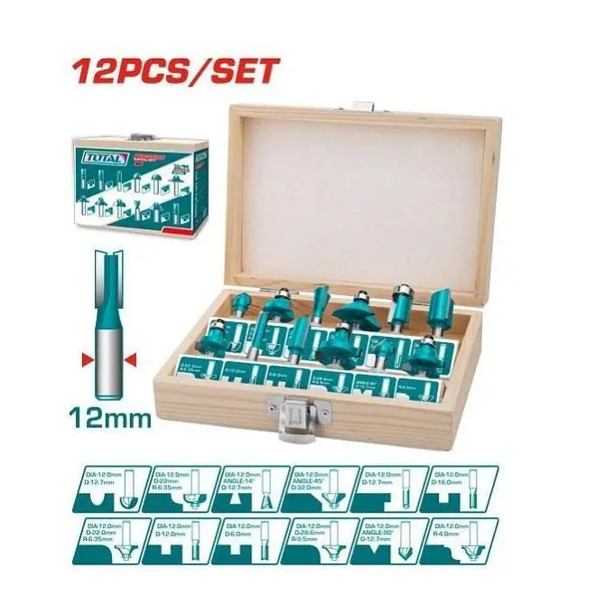 ROUTER BIT SET 12MM - 12PC - TOTAL TACSR2121