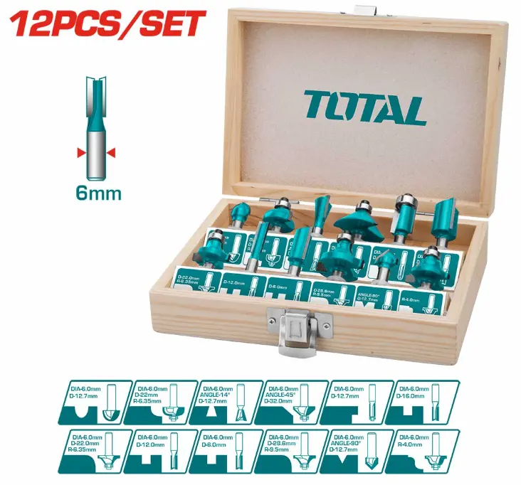 ROUTER BIT SET 6MM - 12PC - TOTAL TACSR0121