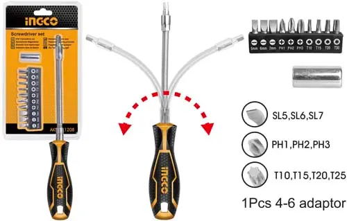 SCREWDRIVER SET WITH FLEXIBLE SHAFT -  AKSDFL1208
