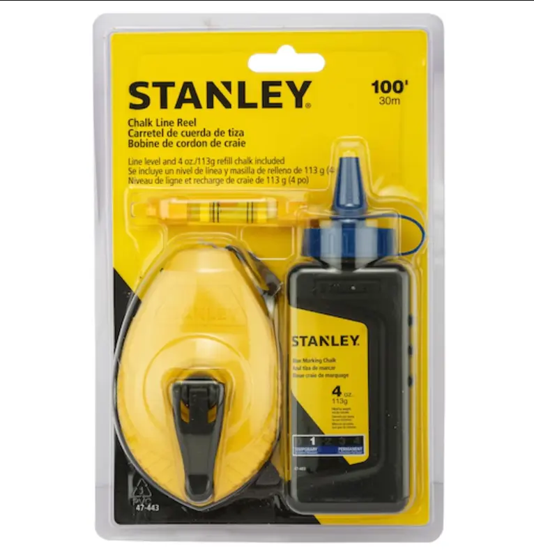 STANLEY CHALK LINE WITH BLUE CHALK AND LEVEL SET 30M 0-47-443