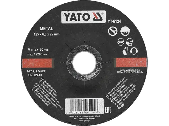 YATO METAL GRINDING DISC 125MM X 6.00 X 22MM - YT6124