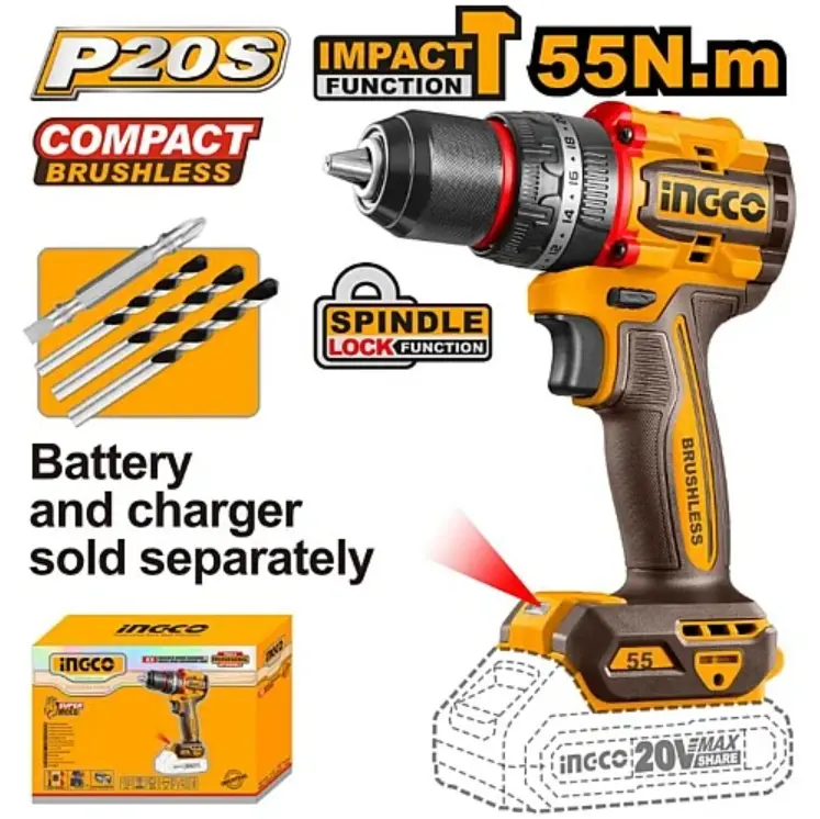 COMPACT BRUSHLESS CORDLESS DRILL 55NM Solo Unit - CIDLI205581