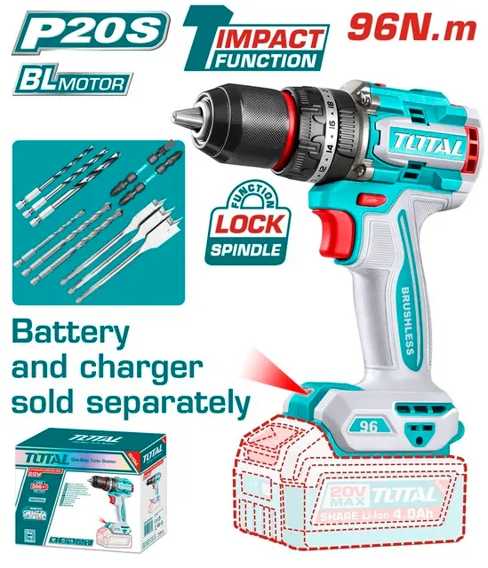 LI-ION BRUSHLESS CORDLESS IMPACT DRILL 20V TOTAL - TIDLI209681