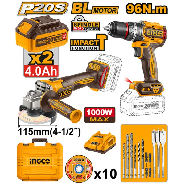 LI-ION CORDLESS 2PC COMBO (Impact Drill & Angle Grinder 115mm) - COSLI241298