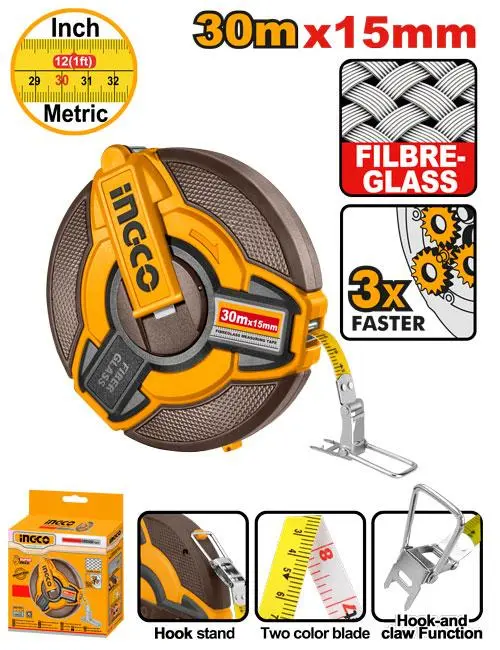 FIBREGLASS MEASURING TAPE 30M X 15MM - HFMT1830