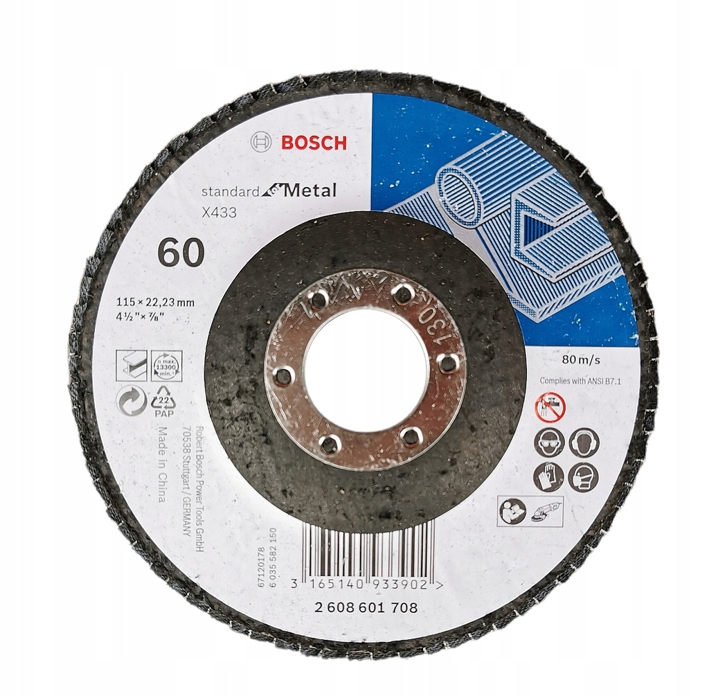 BOSCH FLAP DISC FOR METAL 115X22,23MM 60 GRIT- 2608601708