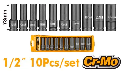 [HKISSD12102L] 10PCS 1/2 DEEP IMPACT SOCKET SET HKISSD12102L
