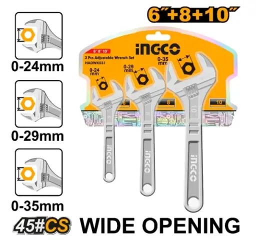 [HADWK031] 3PCS ADJUSTABLE WRENCH SET - HADWK031
