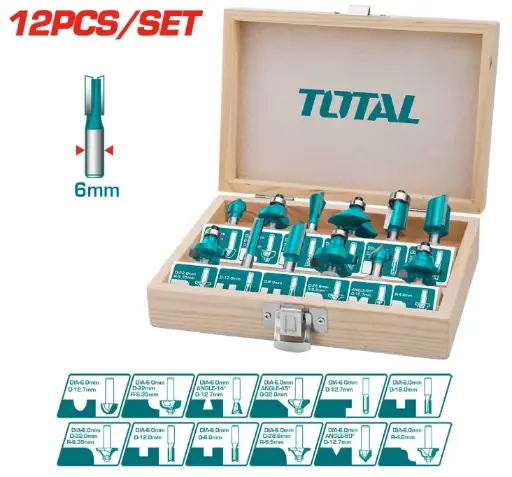 [TACSR0121] ROUTER BIT SET 6MM - 12PC - TOTAL TACSR0121