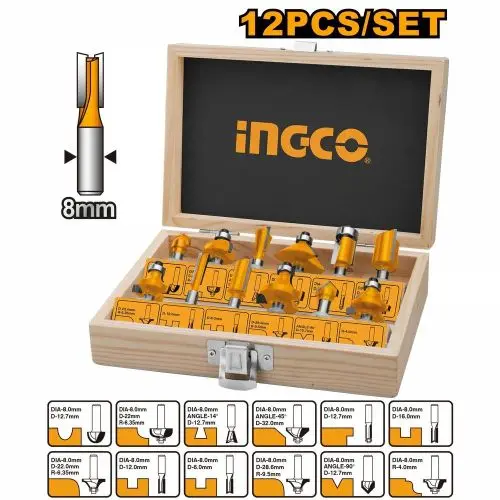 [AKRT1211] ROUTER CARBIDE BIT SET - 12PCS INGCO AKRT1211