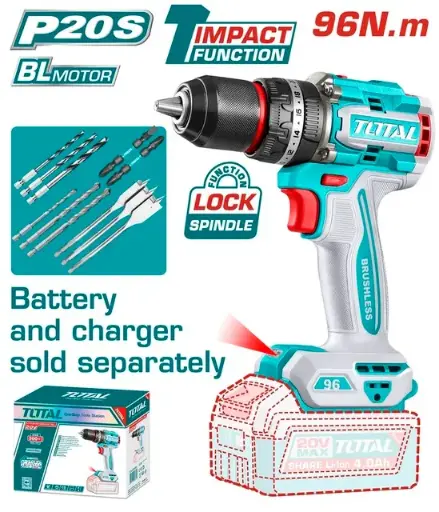 [TIDLI209681] LI-ION BRUSHLESS CORDLESS IMPACT DRILL 20V TOTAL - TIDLI209681