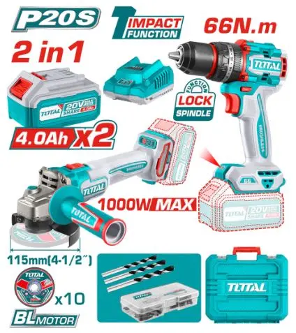 [TCKLI20275] LI-ION CORDLESS 2PC COMBO (DRILL + WRENCH) KIT TOTAL - TCKLI20275