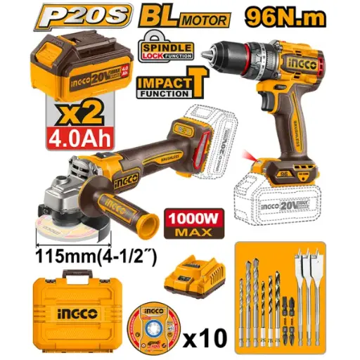 LI-ION CORDLESS 2PC COMBO (Impact Drill & Angle Grinder 115mm) - COSLI241298