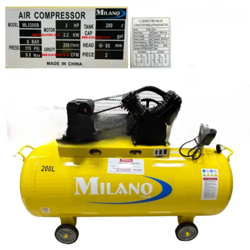[ML3200B] AIR COMPRESSOR BELT DRIVE 200L X 3HP MILANO - ML3200B