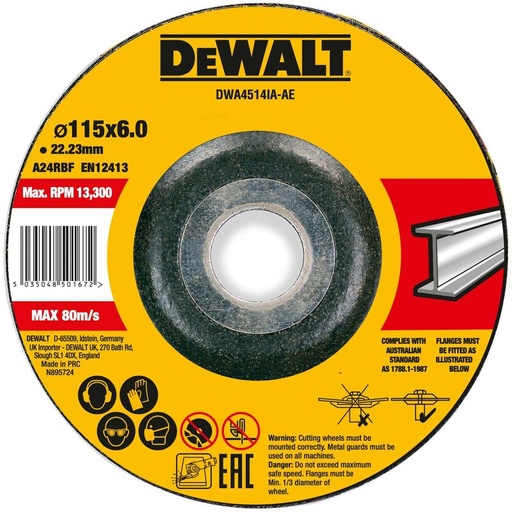 [DW4547AIAE] DEWALT METAL GRINDING WHEEL 180X6X22.23MM DW4547AIAE